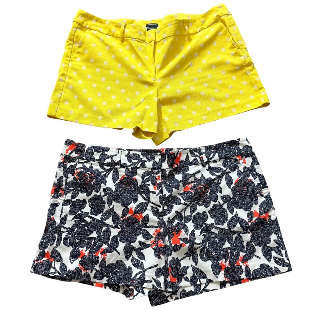 Ann Taylor Shorts Lot 2 Pair Yellow Polka Dot Blue Floral Trouser Chino Plus 18